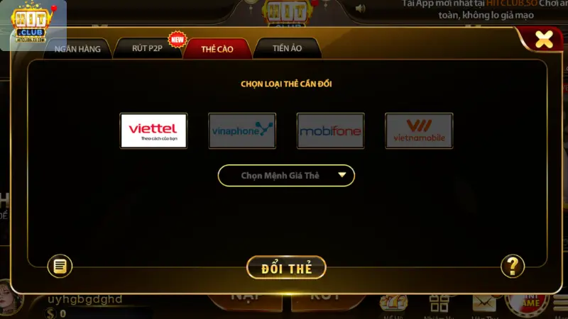 Nạp rút tiền bằng phương thức thẻ cào